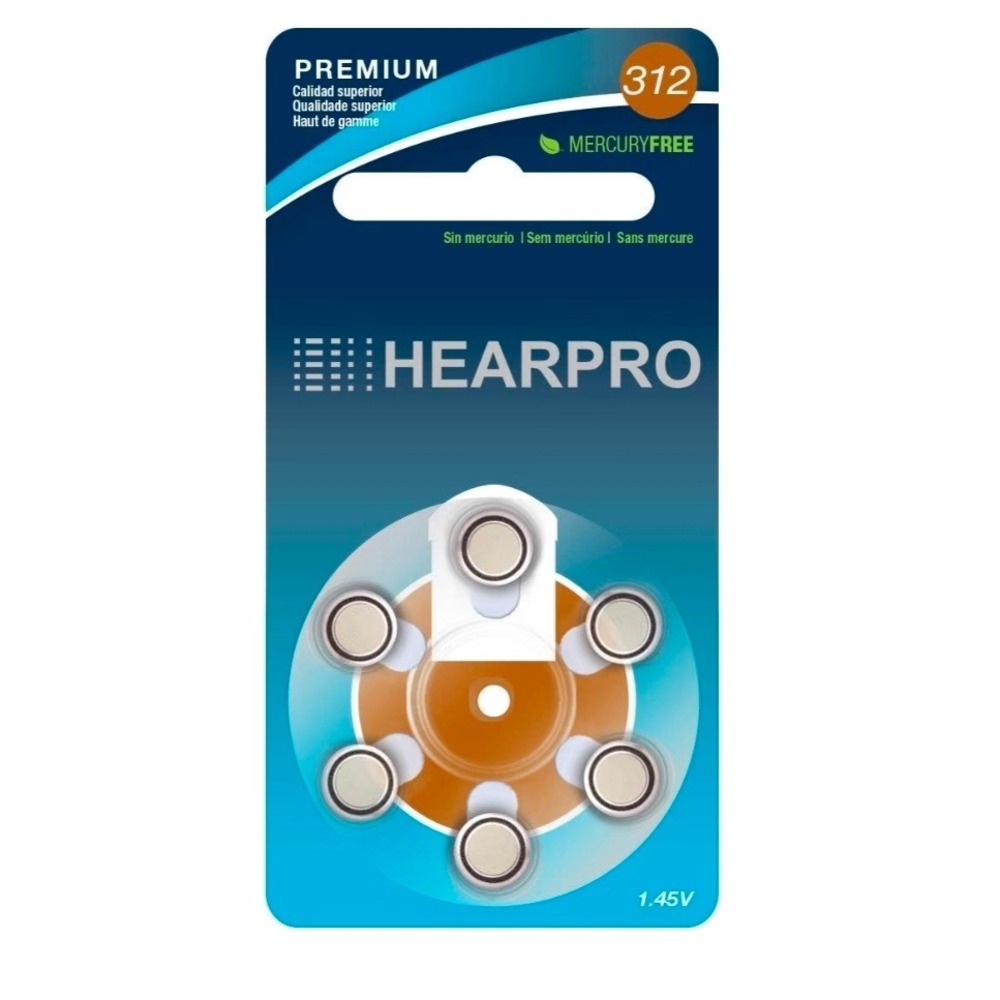 HEARPRO 312 Long-Lasting Hearing Aid Batteries 60 Pk with Keychain Battery Case